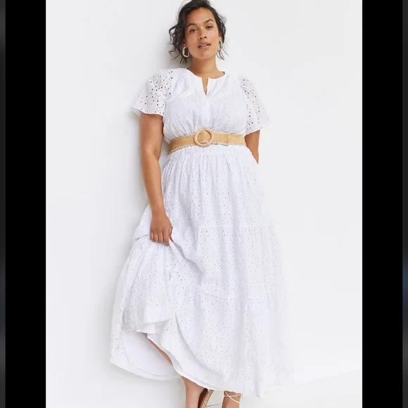 NWT Anthropologie white eyelet somerset maxi dress L - Picture 1 of 5